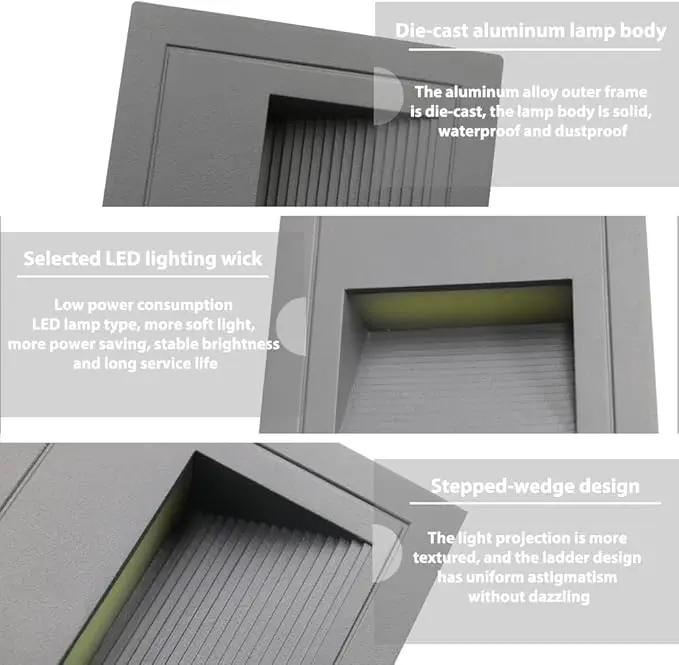 4Pack 3W LED Recessed Wall Light, 85-230V Step Lights Cool White 6000K, IP65 Waterproof Stair Light Staircase Light lamp, Inside Outside Garden Balcony Corridor, Aluminum, 120V Grey by GreenHaven Gardens
