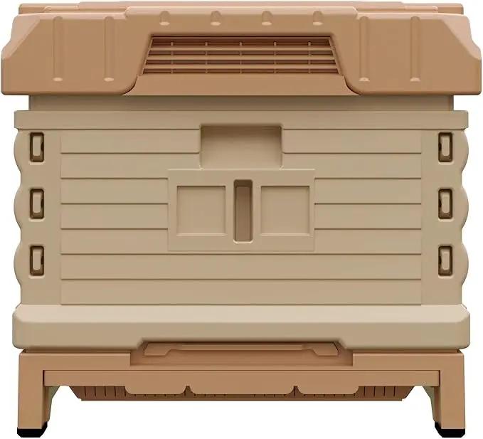 Ergo Insulated 10 Frame Bee Hive Set [NO Frames Included] (Single Hive, Tan Body Green Entrance) by GreenHaven Gardens