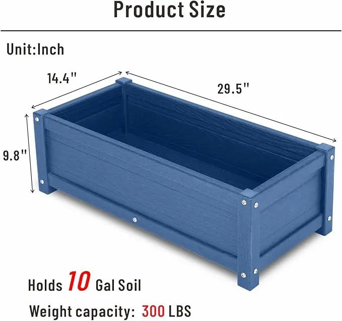 HDPE Raised Planter Box Outdoor,Rot-Resistant and Non-Cracking,Raised Beds for Gardening 29.5 * 14.4 * 9.8 in for Yard,Lawn,Outdoor Planter Boxes Rectangle with Drainage Holes Navy by GreenHaven Gardens