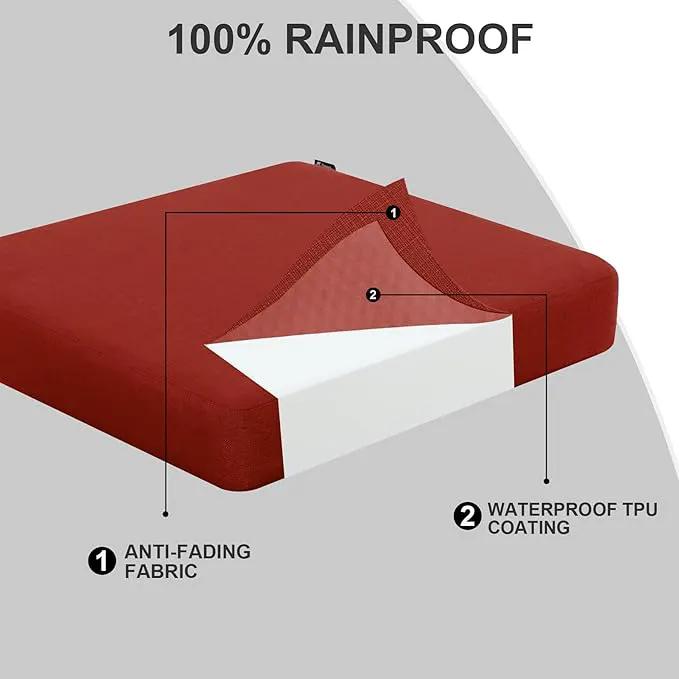 Favoyard Outdoor Chair Cushion 24 x 24 x 4 Inch Rainproof & 3-Year Fade Resistant Patio Furniture Cushions with Removable Cover and Adjustable Ties for Garden Sofa Couch Pads Set of 2, Red by GreenHaven Gardens