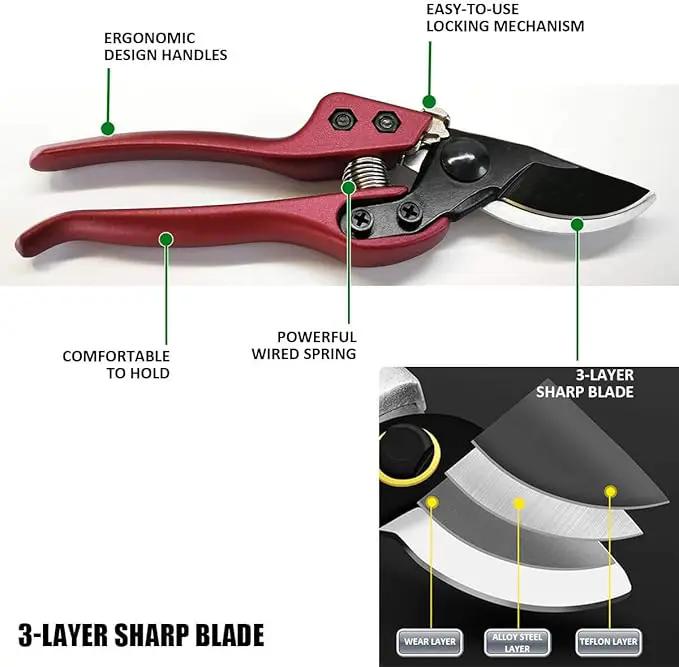 BUGUI 8" Heavy-Duty Pruning Shears, Professional Bypass Gardening Scissors, 1" Cutting Capacity, Sharp Garden Clippers with Low-friction Painted Stainless Steel Blade (Red) by GreenHaven Gardens