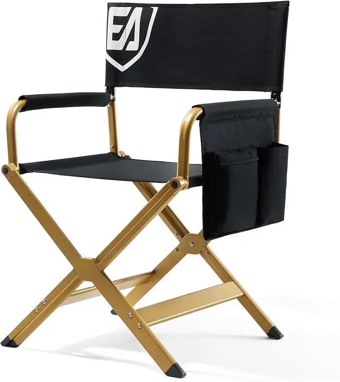 EVER ADVANCED Aluminum Directors Chair, Folding Studio Movie Chairs Camping Event Vendor Chair, 19" Seat Height Black Fabric/Golden Frame, Support 350lbs by GreenHaven Gardens