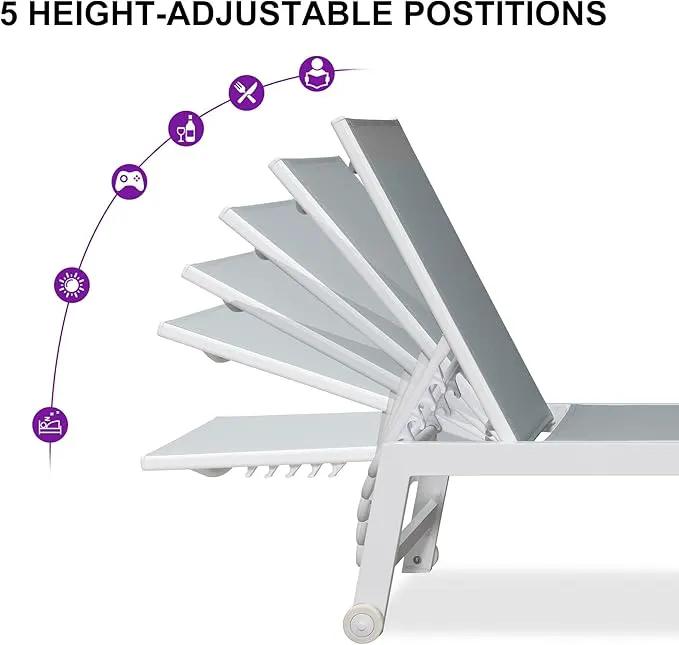 PURPLE LEAF Lounge Chair Outdoor Set of 4 White Aluminum Lounge Chairs with Wheels and Table Outdoor Chaise Lounge for Patio Pool Yard, Bluish-Gray by GreenHaven Gardens