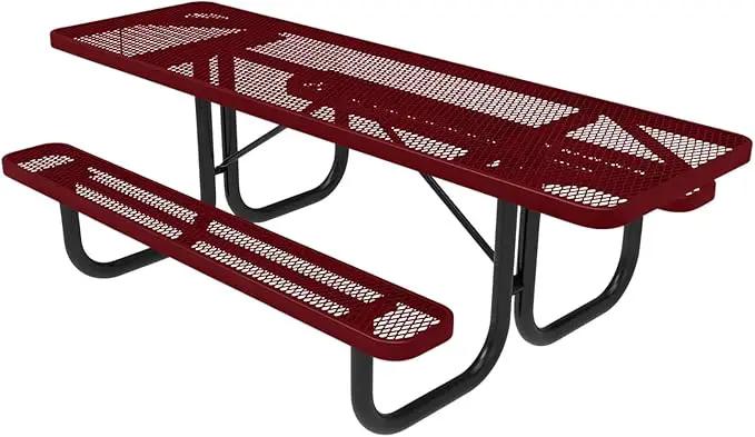 Coated Outdoor Furniture Heavy-Duty Portable ADA-Compliant Outdoor Picnic Table, Expanded Metal Patio Dining Furniture Made in America (8ft Rectangular, Both-Side Handicap, Burgundy) by GreenHaven Gardens
