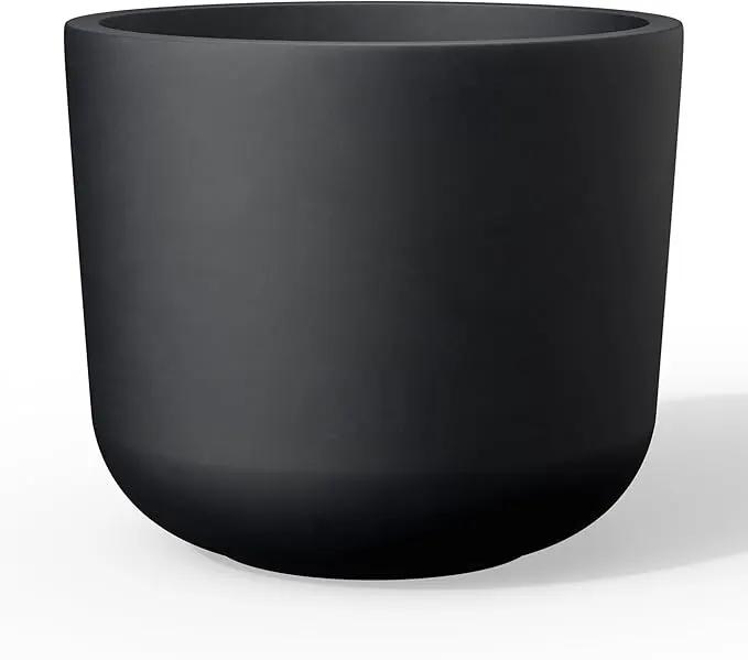Kante Round Concrete Planter, 11 Inch Dia Classic Style Large Plant Pot with Drainage Hole for Indoor & Outdoor Plants, Ideal for Home, Patio, Garden, Black by GreenHaven Gardens