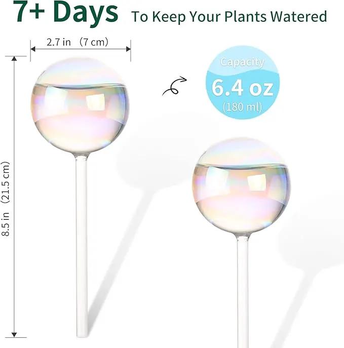 6.4 oz Medium Plant Self Watering Globes, Light Iridescent Glass Water Bulb for Indoor Plants While Away, Automatic Plant Waterer Self-Watering Stakes, Plant Thing for Plant Parents, 2 Pack by GreenHaven Gardens