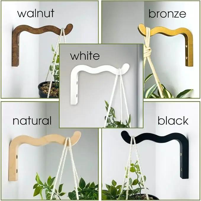 2-Piece Set of Wavy Wooden Wall Planters for Indoor Plants 6 Inch - Natural Plant Hook for Wall Plant, Wind Chimes, Flower Brackets, Patio Garden Decorations - Bracket Plant Hanger (Walnut) by GreenHaven Gardens