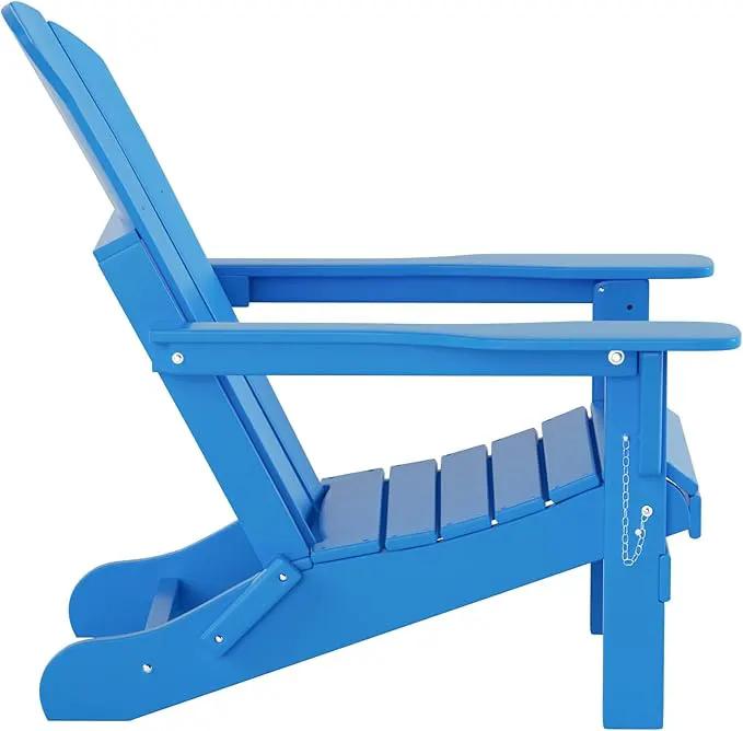WO Home Furniture Adirondack Chair Table Set of 2 PCS Outdoor Folding Chair w Side Table Weather/UV Resistant for Lawn, Garden, Bon Fire, Balcony (Pacific Blue) by GreenHaven Gardens