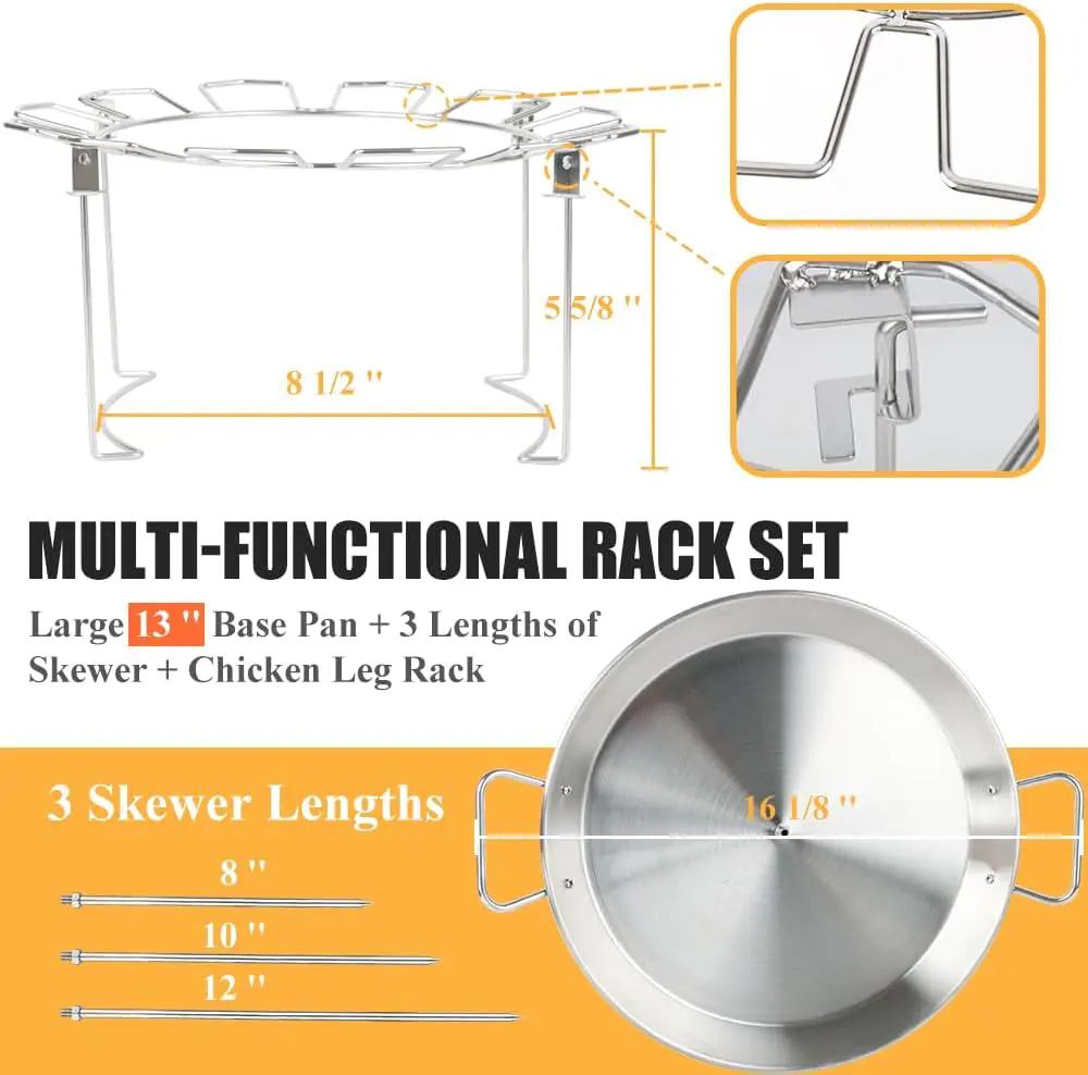 13" Vertical Skewer Gyro Pan Spit Shawarma Stand for oven with Chicken Leg Rack, Al Pastor Skewer for Grill, El Pastor Hack for Tacos Chicken, Brazilian, Stainless Steel, with 8",10" and 12" stick by GreenHaven Gardens