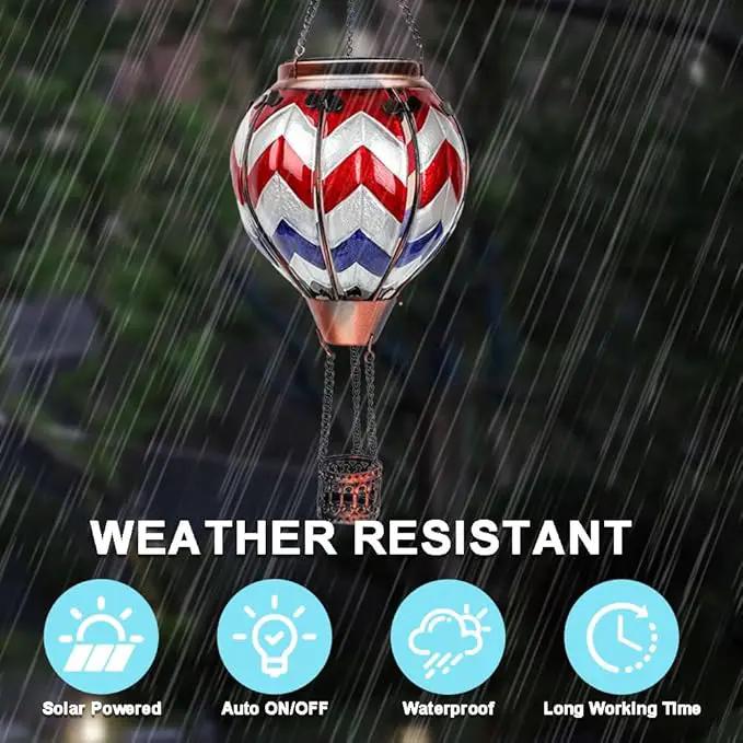 2PC Hot Air Balloon Solar Lantern with 2PC Shepherd Hook, Flickering Flame Hanging Solar Lanterns Outdoor Lights Waterproof Lanterns for Garden Patio Yard Party Decor (Wavy-Gray&Navy&Red) by GreenHaven Gardens