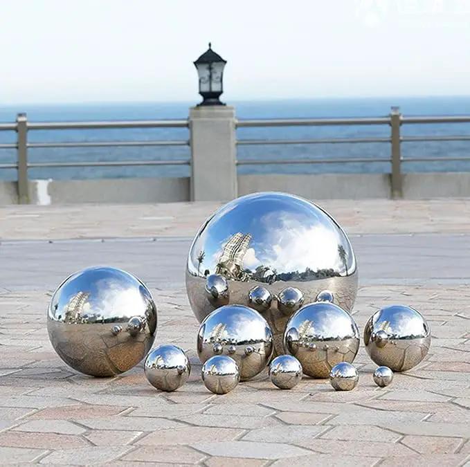 Nerien Gazing Ball, 3.9" Stainless Steel Garden Mirror Globe, Polished Ornament Sphere, Hollow Floating Reflective Hemisphere, for Home Outdoor Pond Housewarming Swimming Pool Decoration, Silver, 2pcs by GreenHaven Gardens