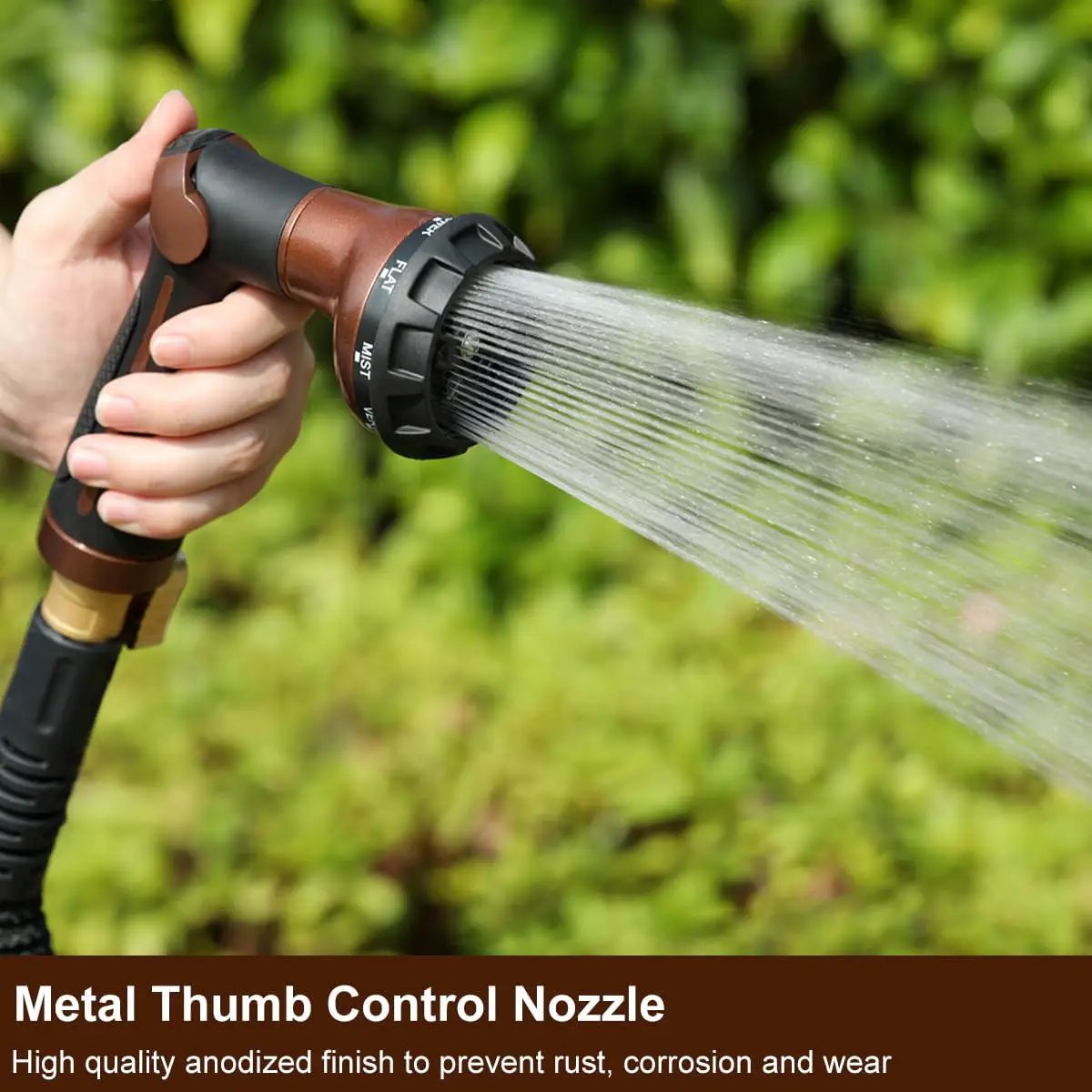 FANHAO Garden Hose Nozzle, 100% Heavy Duty Metal Water Hose Sprayer with 8 Spray Patterns, High Pressure Water Nozzle with Thumb Control, On Off Valve for Watering Plants, Washing Cars & Pets, Brown by GreenHaven Gardens