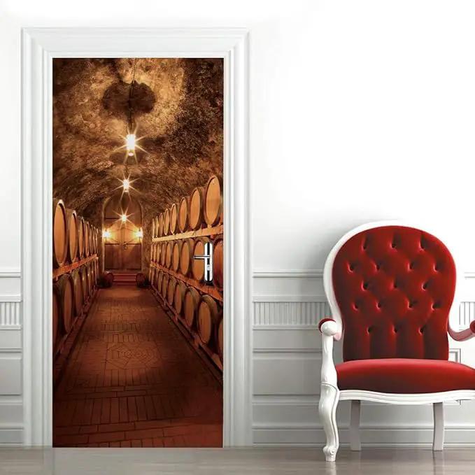 3D Door Stickers Murals Peel and Stick - Wine Cellar Wallpaper Self-Adhesive Decals - Removable PVC Waterproof Poster for Bedroom Living Room 33.9" x 78.7" by GreenHaven Gardens