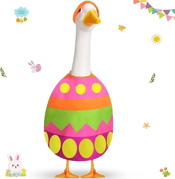 Easter Egg Goose Outfit Spring Lawn Porch Goose Clothes Easter Plastic Goose Costume for Cement Goose 23" Easter Party Outdoor Patio Yard Lawn Art Decoration by GreenHaven Gardens