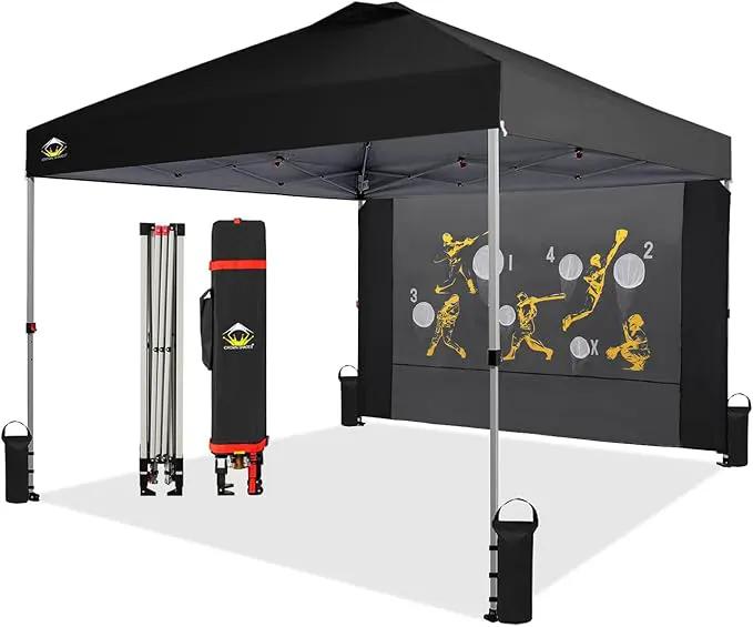 CROWN SHADES 10x10 Pop Up Canopy Tent with Game Netting - Beach Tent with One Push Setup - Outdoor Sun Shade for Events, Parties, Camping with STO-N-Go Cover Bag, Silver Coated Top, Black by GreenHaven Gardens