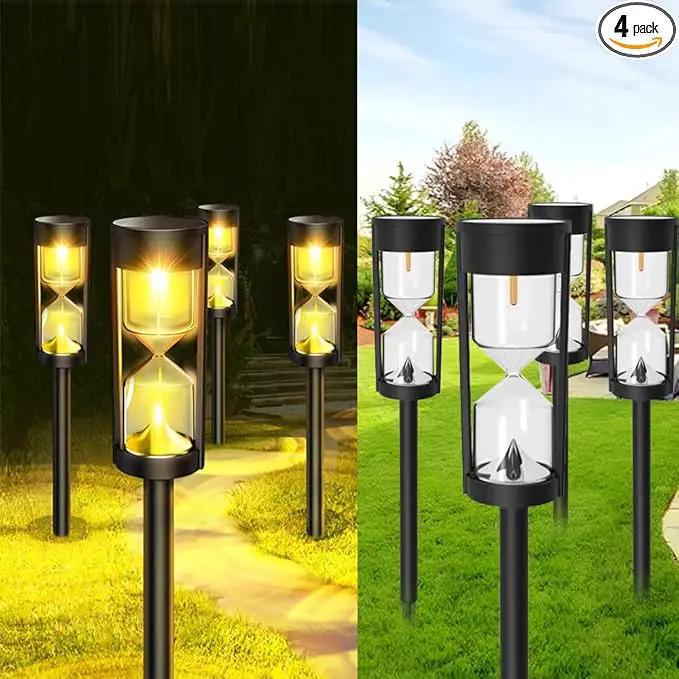 4 Pack LED Solar Warm Light Hourglass Light, New Outdoor Decorative Atmosphere Light, Courtyard Garden Landscape Light, Wireless Dusk to Dawn Searchlight IP65 Waterproof. by GreenHaven Gardens