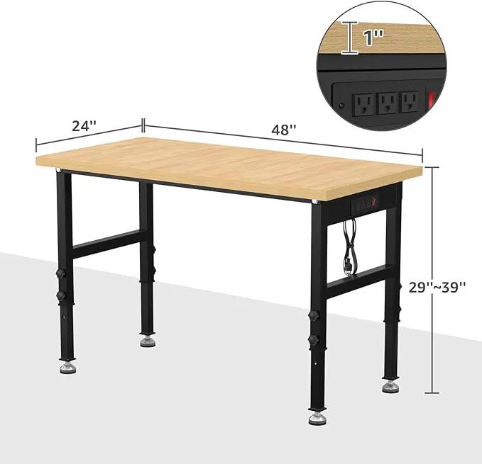 48" Adjustable Workbench,Heavy-Duty Work Table,3000 LBS Load Capacity Particleboard Hardwood Workstation Outlets with Power Strips and Fixed feet,for Workshop, Garage by GreenHaven Gardens