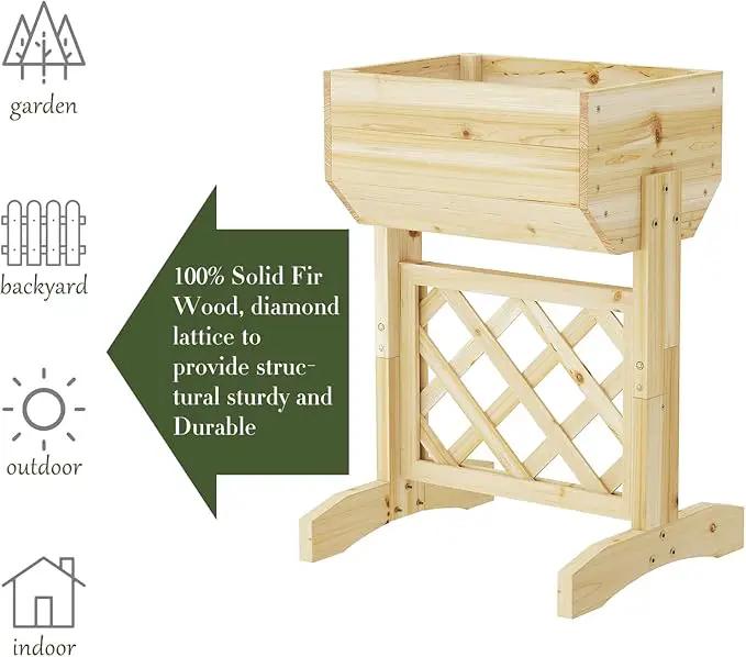 Raised Garden Bed, Standing Vertical Horticulture Planter Box for Backyard, Patio, Balcony, Planter for Flowers Herbs Vegetables for Indoor & Outdoo Decor with Trellis (Natural) by GreenHaven Gardens