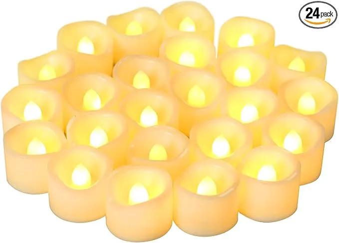 CANDLE CHOICE Battery Operated Flameless Tea Lights Realistic Flickering Long Lasting LED Votive Tealight Candles for Halloween Thanksgiving Christmas Wedding Decorations Battery Included 24 Pack by GreenHaven Gardens
