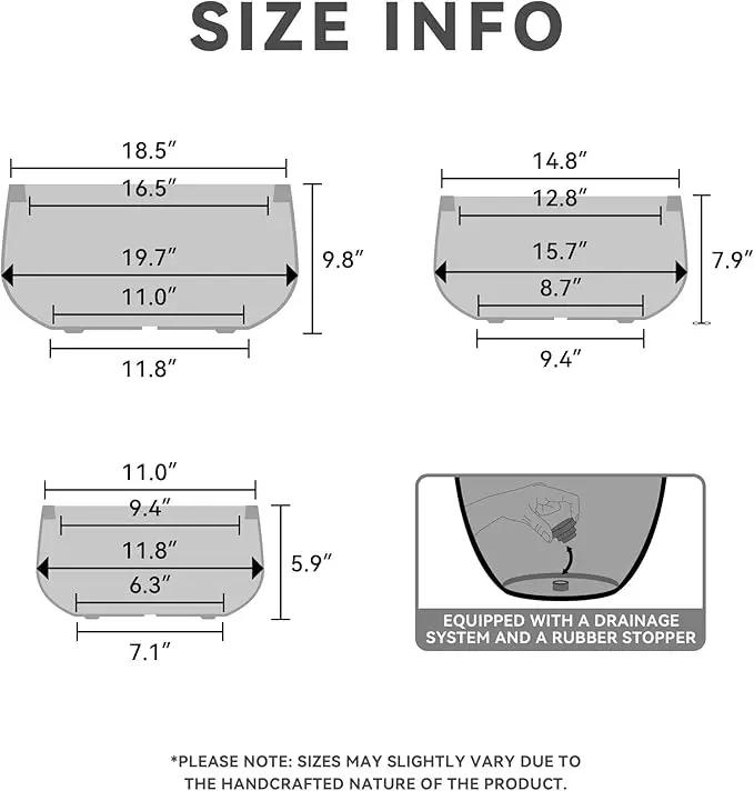 Kante 19.6",15.7",11.8" Dia Round Concrete Planters Set of 3, Outdoor Indoor Garden Plant Pots with Drainage Hole and Rubber Plug, Modern Curvaceous Design, Charcoal by GreenHaven Gardens