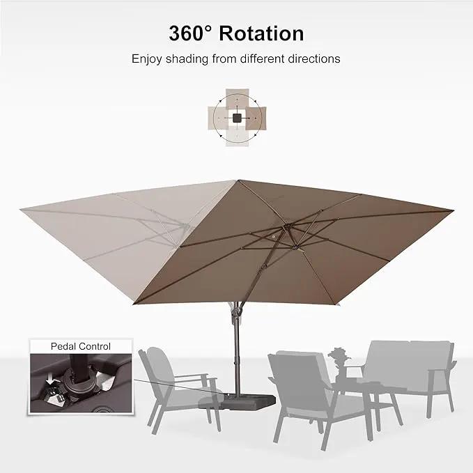 PURPLE LEAF 9' X 11.5' Rectangle Cantilever Umbrella Patio Umbrella Outdoor Aluminum Offset Hanging Umbrella with 360-degree Rotation for Pool Garden Backyard Deck, Taupe by GreenHaven Gardens