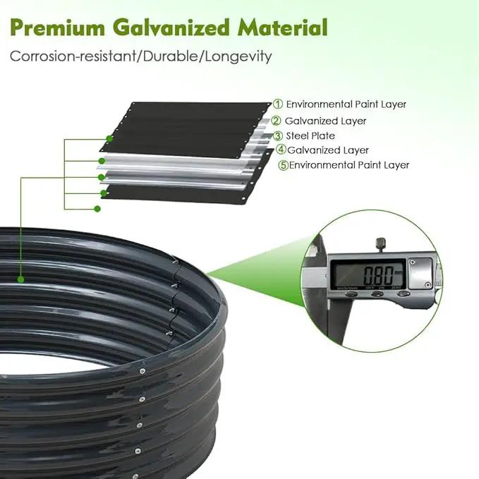 FORTUNO 2 Pcs 2 Ft Round Raised Garden Bed Box Galvanized Metal Outdoor High Flower Bed Steel Patio Ground Planter for Planting Vegetables and Herbs, Dark Grey by GreenHaven Gardens