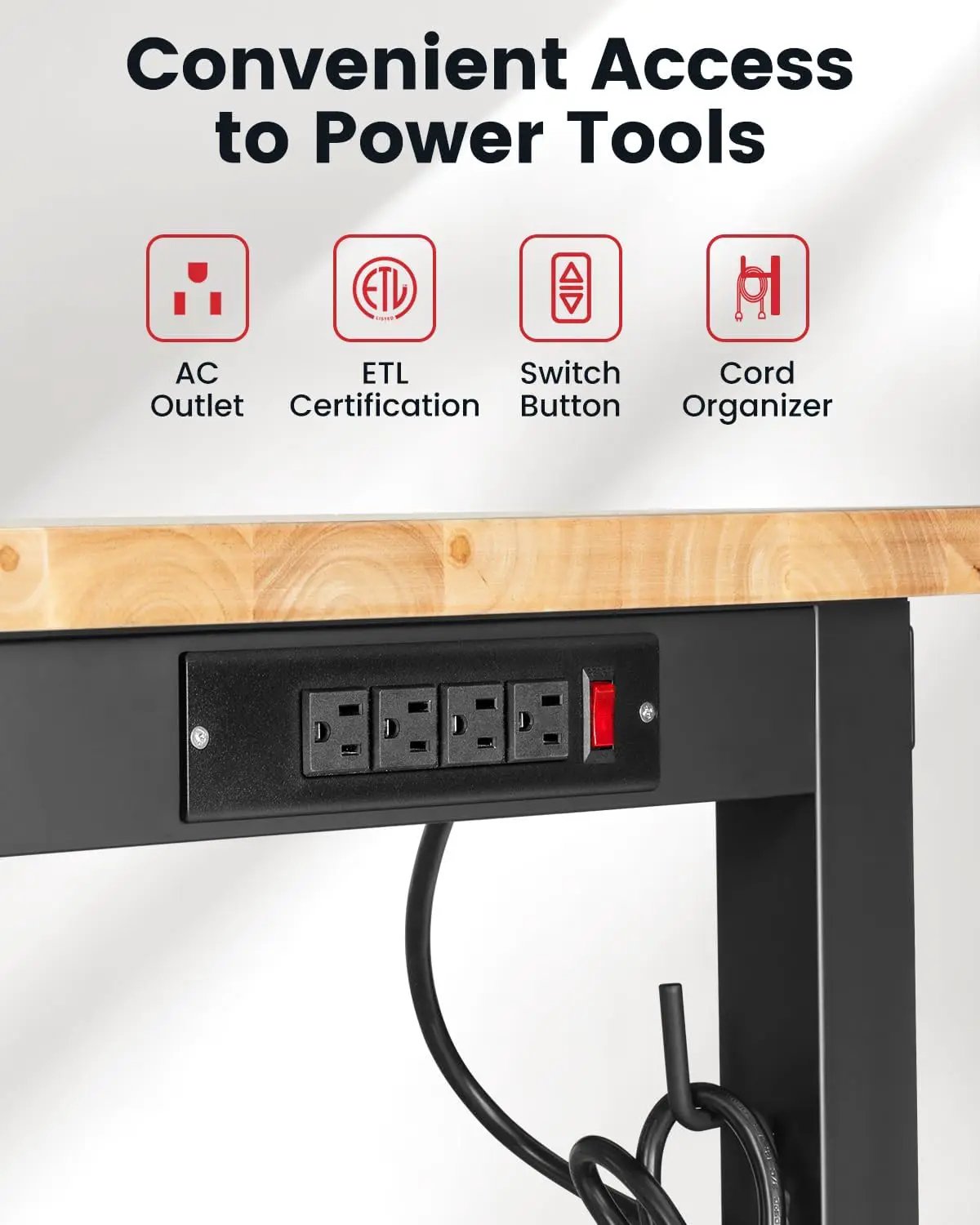 60 Inch Workbench for Garage Adjustable Height Work Bench with Pegboard Power Outlets Rubber Wood Tabletop Work Table for Cutting Wood Woodworking Shop Home Office Electronic by GreenHaven Gardens