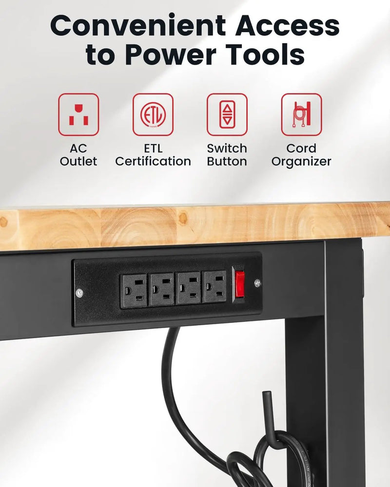 60 Inch Workbench for Garage Adjustable Height Work Bench with Pegboard Power Outlets Rubber Wood Tabletop Work Table for Cutting Wood Woodworking Shop Home Office Electronic by GreenHaven Gardens