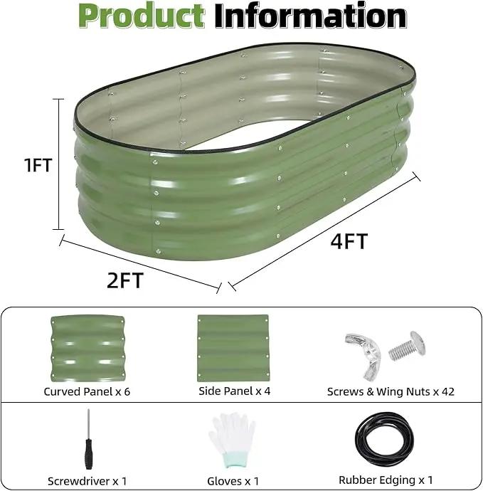 G GOOD GAIN Galvanized Metal Raised Garden Bed Kit - 4x2x1FT Outdoor Planter Box with Safety Edging and Gloves for Vegetables, Fruits, Flowers(White, 2PC) by GreenHaven Gardens