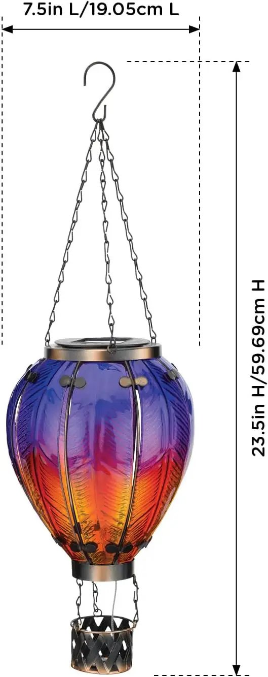 Regal Art & Gift Hot Air Balloon Solar Lantern – Hanging Solar-Powered LED Lights, Waterproof Portable Decorative Outdoor Lamp Made of Metal & Glass for Garden, Patios & Pathway – Purple (Large) by GreenHaven Gardens
