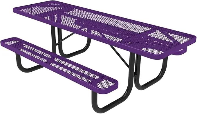 Coated Outdoor Furniture Heavy-Duty Portable ADA-Compliant Outdoor Picnic Table, Expanded Metal Patio Dining Furniture Made in America (8ft Rectangular, Both-Side Handicap, Purple) by GreenHaven Gardens