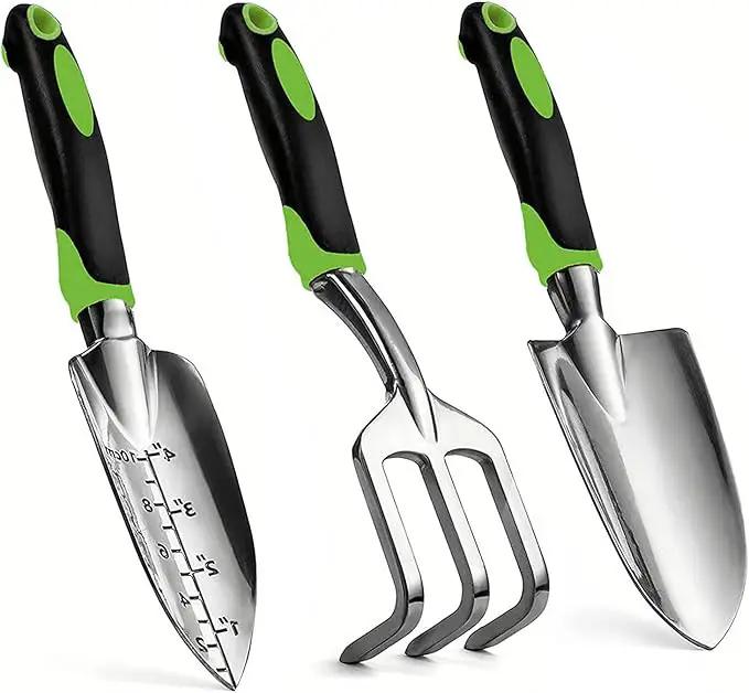 Gardening Hand Tool Set 3 Pack - MDSXO Heavy Duty Gardening Kit with Non-Slip Soft Ergonomic Handle, Great Garden Gift for Women Men[Stainless Steel] by GreenHaven Gardens