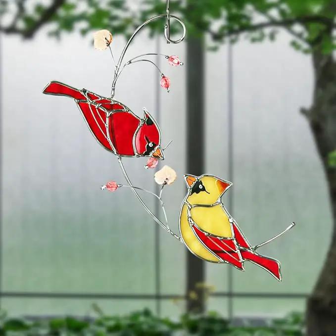 Cardinal Suncatchers Stained Glass for Window Hangings, Cardinal Sun Catchers Gifts for Women, Red Birds Sun Catchers for Christmas Dec, Cardinal Window Suncatcher Ornament by GreenHaven Gardens