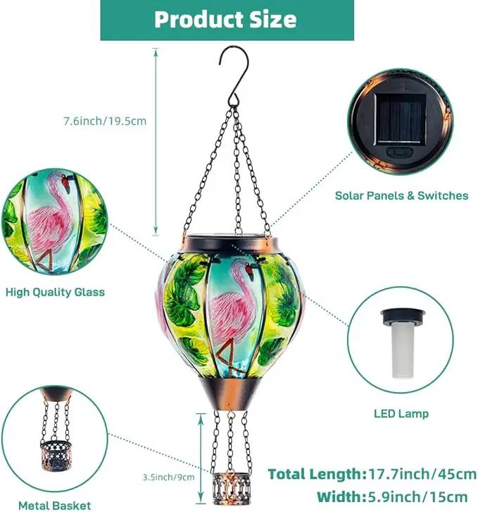 Starsoul Flamingo Hot Air Balloon Solar Lantern Solar Hot Air Balloon Flickering Flame Hanging Garden Light Metal & Glass Waterproof Lanterns for Yard Patio Farmhouse Decoration by GreenHaven Gardens