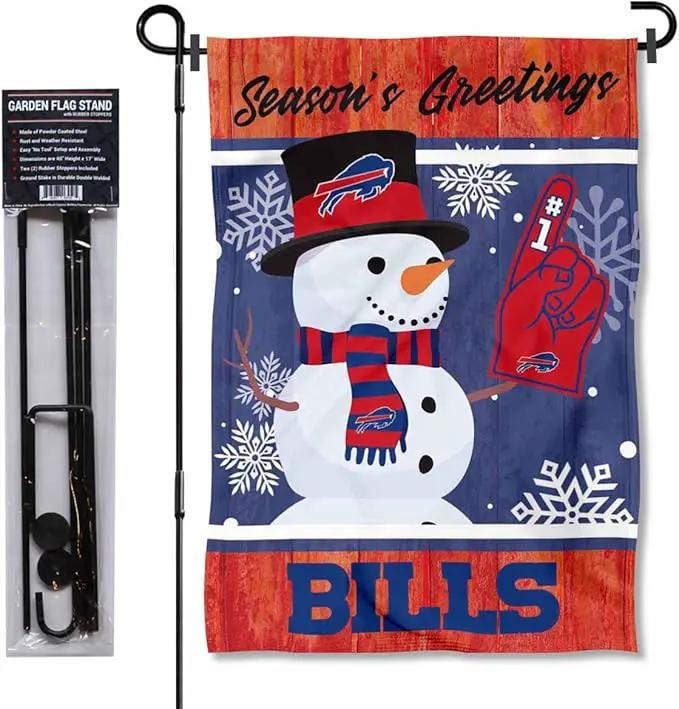 WinCraft Buffalo Bills Holiday Snowman Garden Flag and Flagpole Mount by GreenHaven Gardens