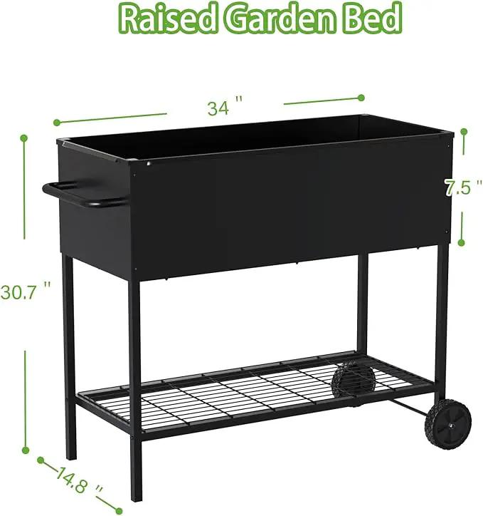 34 × 15 × 31 Inches Raised Garden Bed with Legs/Storage Shelf, Mobile Planter Box for Outdoor Plants, Elevated Garden Bed for Backyard, Balcony, Black by GreenHaven Gardens