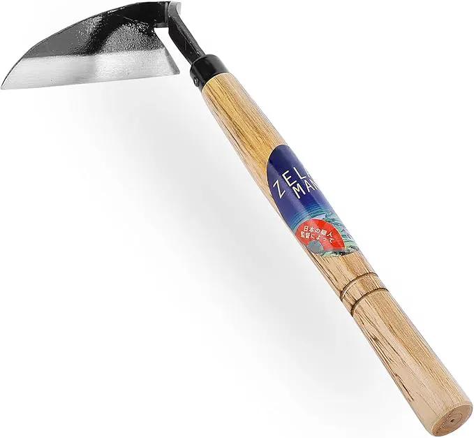 Japanese-Style Weeding Sickle/Hand Hoe, Sickle Garden Hand Weeder Tool with All Steel Blade for Cutting Grass, Digging, Soil loosening by GreenHaven Gardens