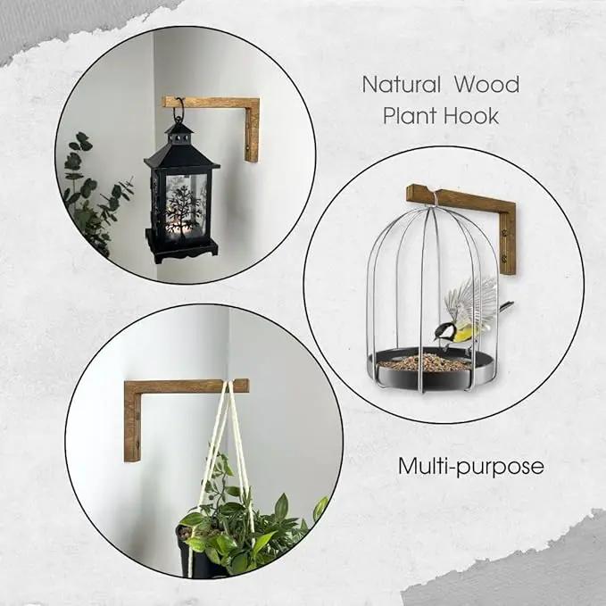 2-Piece Set of Plant Hooks for Wall 6 Inch - L-Shaped Mounted Wooden Plant Hook - Indoor and Outdoor Bracket Plant Hanger for Planters, Lanterns, Bird Feeders and Plant Basket (Walnut) by GreenHaven Gardens