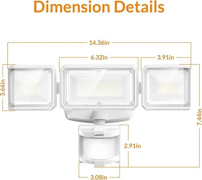 LEPOWER Battery Powered LED Flood Light Outdoor,1500LM Motion Sensor Security Lights, IP65 Waterproof,Wireless Flood Light Battery Operated,3 Head Motion Detector Light for Garage,Yard,Porch(White) by GreenHaven Gardens
