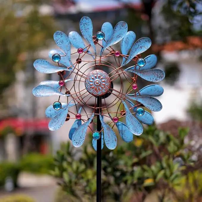 Stargarden Wind Spinners Outdoor, Large Kinetic Wind Spinner, Waterproof Blue Pinwheels with 4 Sturdy Stake, Metal Windmill for Yard, Porch Decor (21 * 90 Inches) by GreenHaven Gardens