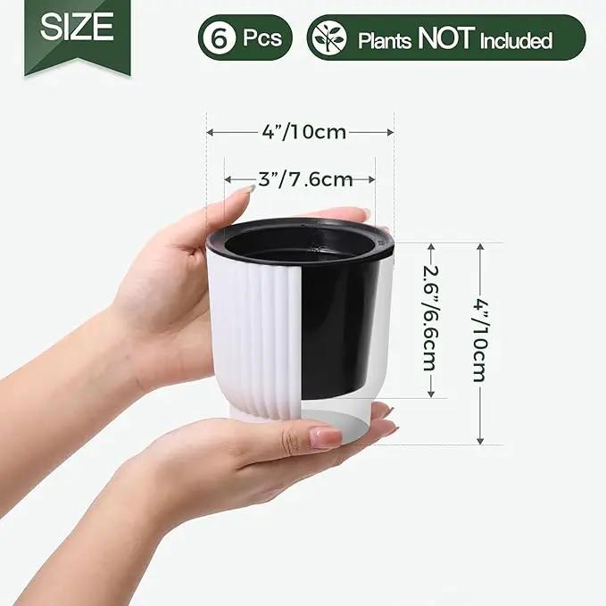 T4U 4 Inch Self Watering Pots for Indoor Plants, 6 Pack White Plastic Flower Pots for All House Plants, Flowers, African Violets by GreenHaven Gardens