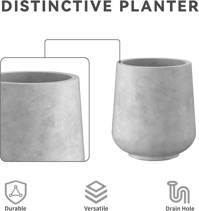 Kante 15.3"+11.6"+8.2" Dia Round Concrete Planter, Large Outdoor Indoor Planter Pots Containers with Drainage Holes and Rubber Plug for Home Garden Patio, Natural Concrete by GreenHaven Gardens
