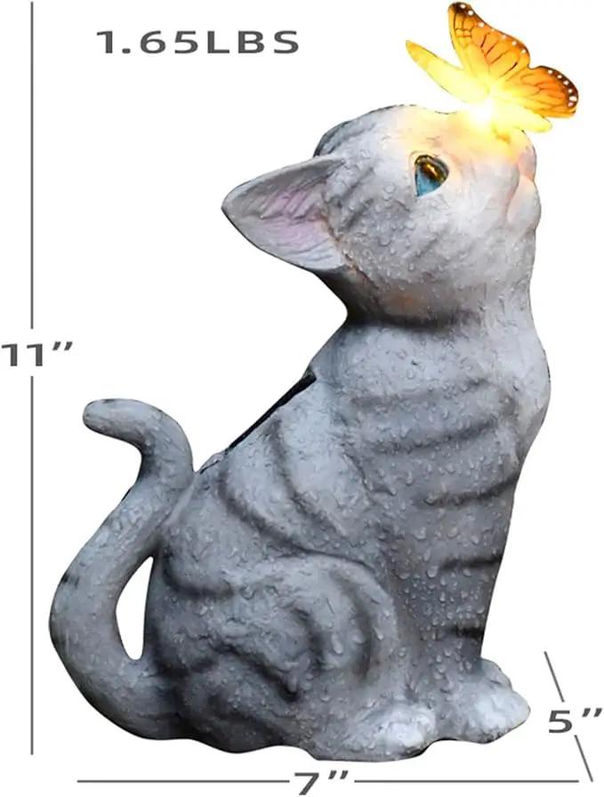 Cat Garden Figurines Outdoor Decor Solar Statue with LED Lights for Patio Lawn Yard Art Decoration Housewarming Garden Gift by GreenHaven Gardens