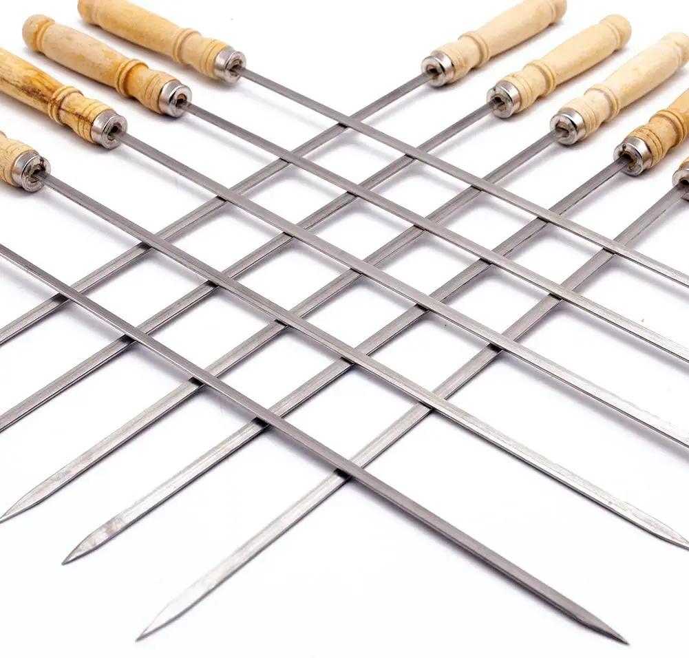 HAKSEN 16 inch Kabob Skewers with Wood Handle for BBQ Camping Cookware Campfire Grilling Cooking, Stainless Steel, 10PCS by GreenHaven Gardens