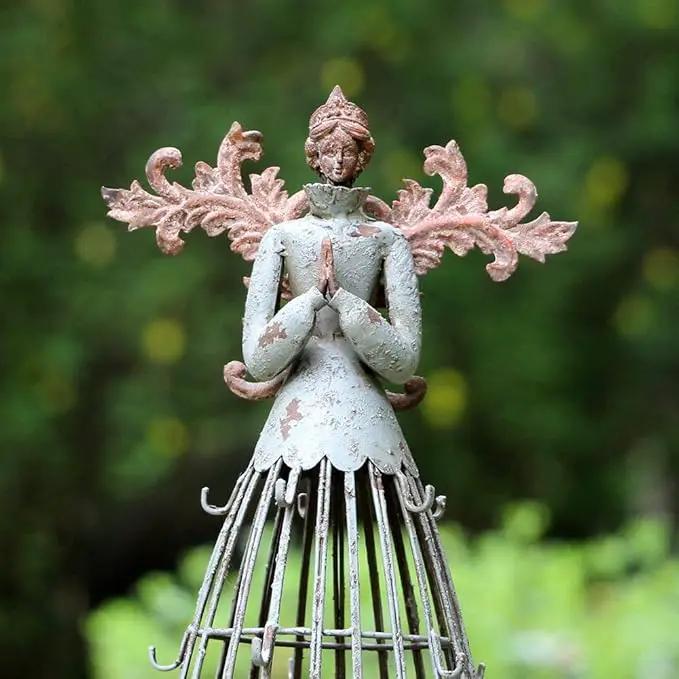 Morning View Metal Praying Angel Garden Statue Decor for Yard Art Outdoor Standing Large Angel Decorations Antique Patio Patio Lawn Holiday Christmas 18 Inches Tall by GreenHaven Gardens
