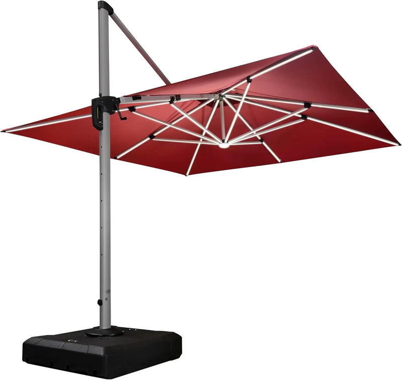 PURPLE LEAF 11 Feet Double Top Deluxe Solar Powered LED Square Patio Umbrella Offset Hanging Umbrella Outdoor Market Umbrella Garden Umbrella, Terra by GreenHaven Gardens