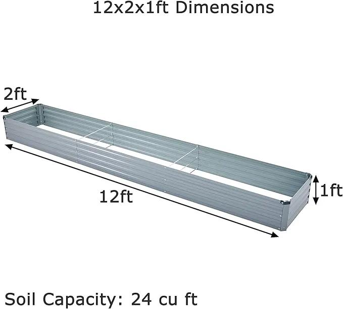 12x2x1ft Galvanized Raised Garden Bed,Outdoor Planter Box Metal Patio Kit Planting Bed for Vegetables Flowers Herb,Grey by GreenHaven Gardens