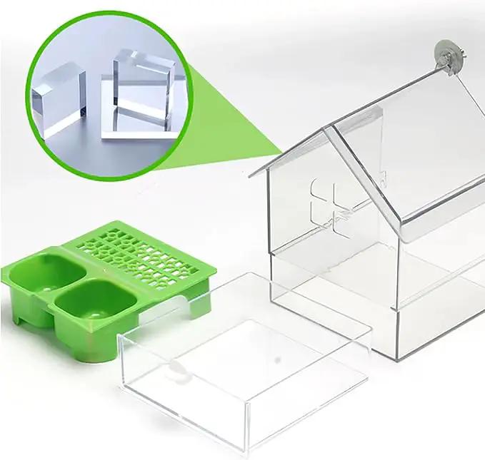 Ziveseller/Sowhathow Pull-Out External Parrot Feeder, Parrot Feeder Parakeet House Bird Bath Transparent Dish Water, Hanging Wild Bird Seed with Squirrel Proof Tray (Mix*2) by GreenHaven Gardens