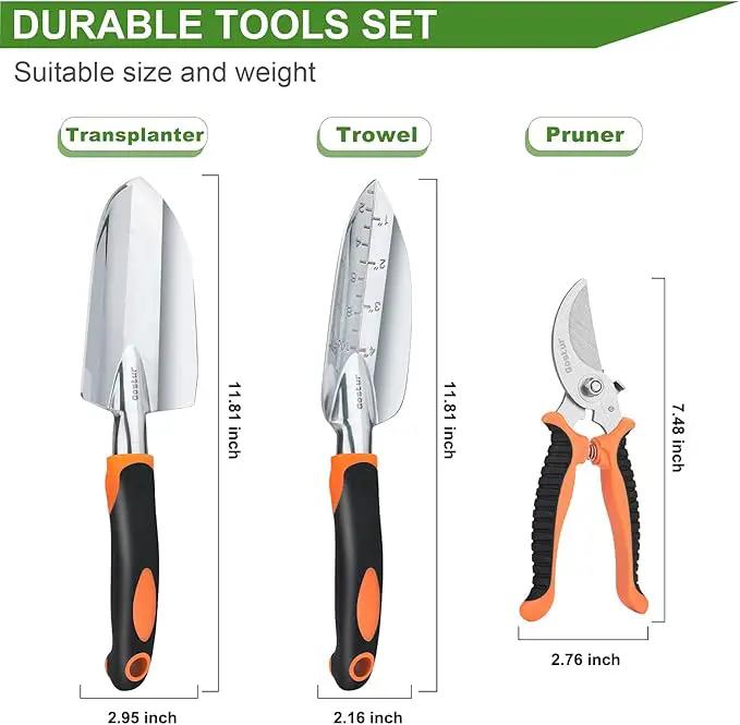 Garden Tool Set, 3PCS Sturdy Gardening Hand Tools Kit - Trowel/Shovel, Transplanter, Sharp Bypass Pruning Shears/Scissors/Clippers - Comfortable Handle - Ideal Gifts for Men & Women by GreenHaven Gardens
