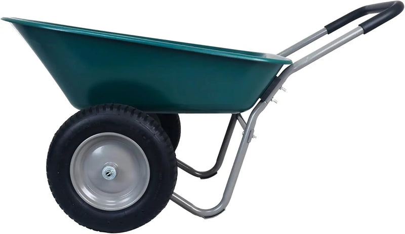 OLIXIS 2-Wheel Barrel Heavy-Duty Garden Wheelbarrow Cart with Pneumatic Tires, 5 Cu Ft Capacity & Built-in Stand – 300 lbs Load, Easy-Grip Handles, Lightweight, Green by GreenHaven Gardens